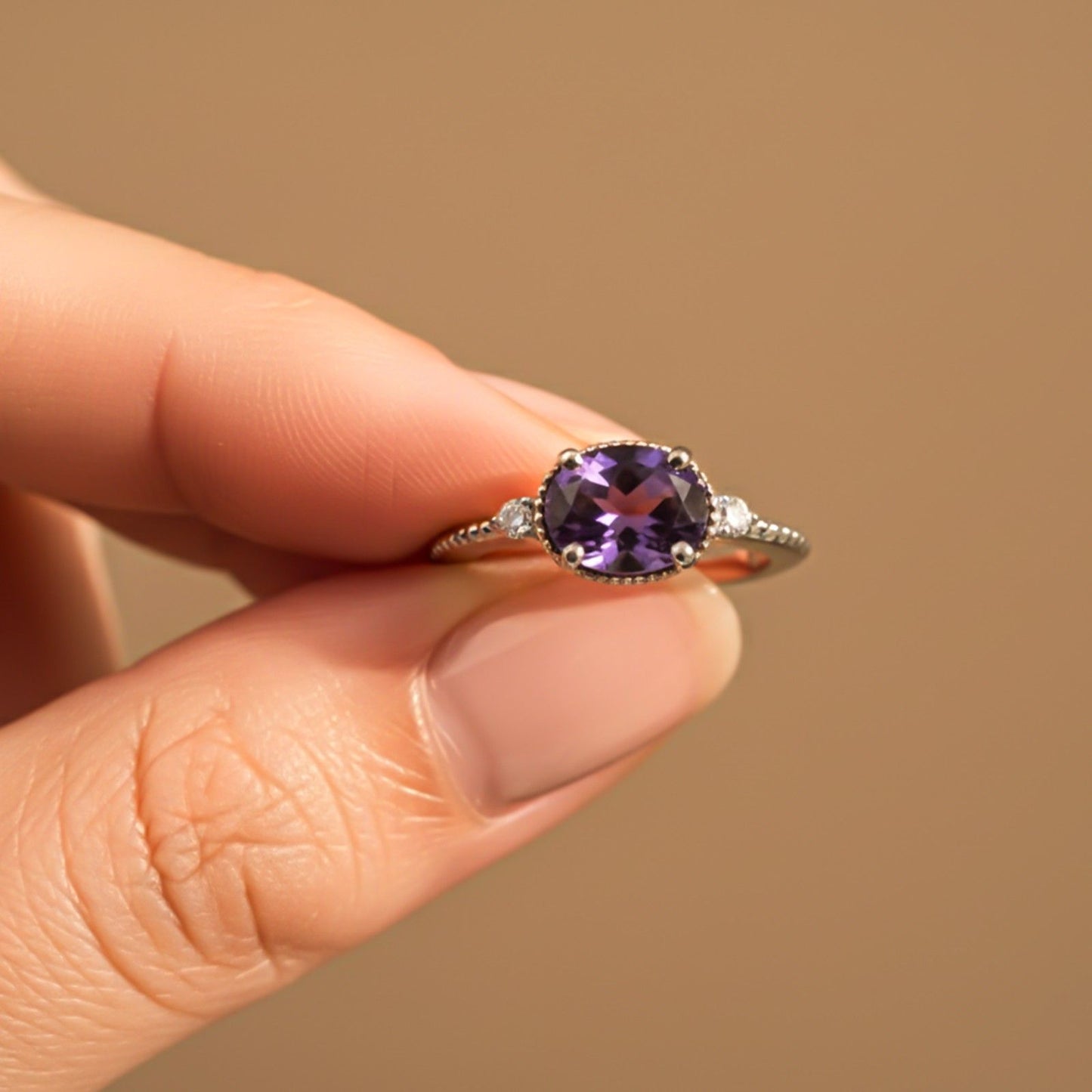 Silver Amethyst Classic Ring for Women