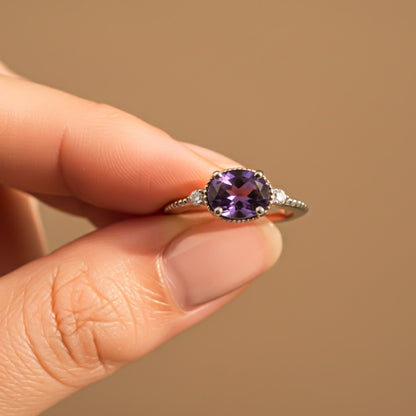 Silver Amethyst Classic Ring for Women