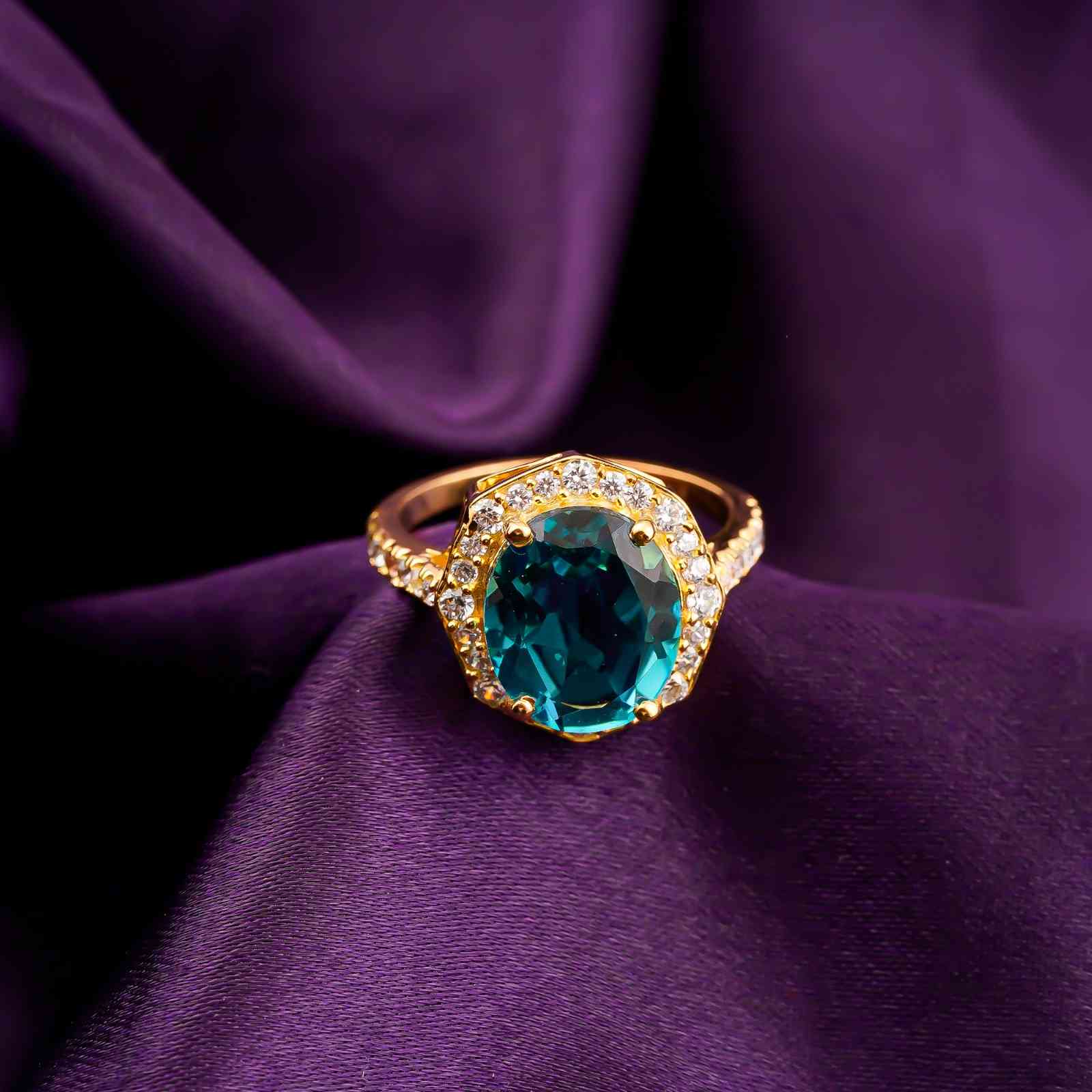Silver Aquamarine Halo Statement Ring