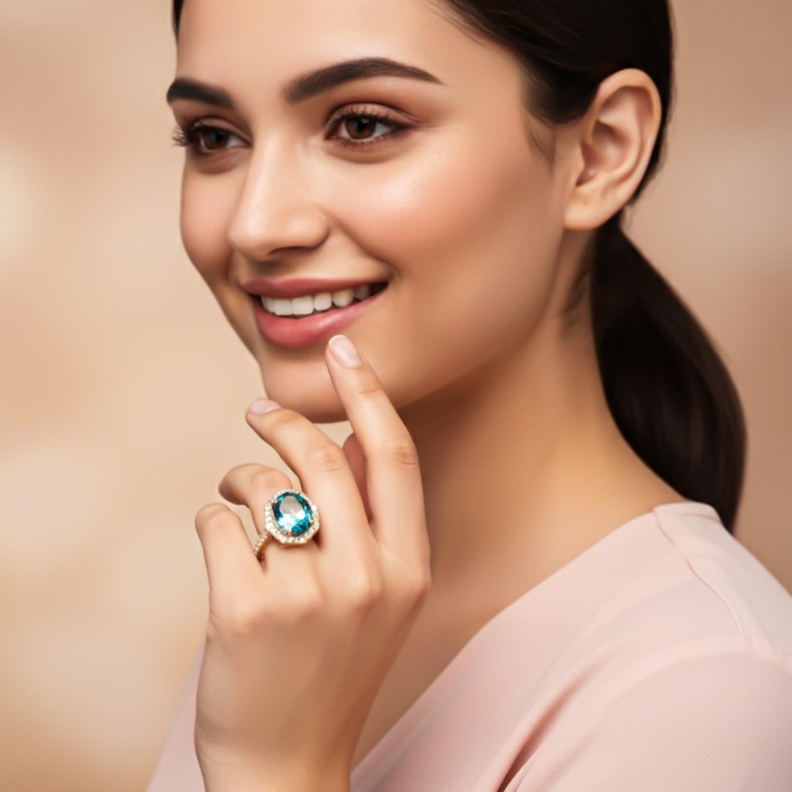 Silver Aquamarine Halo Statement Ring