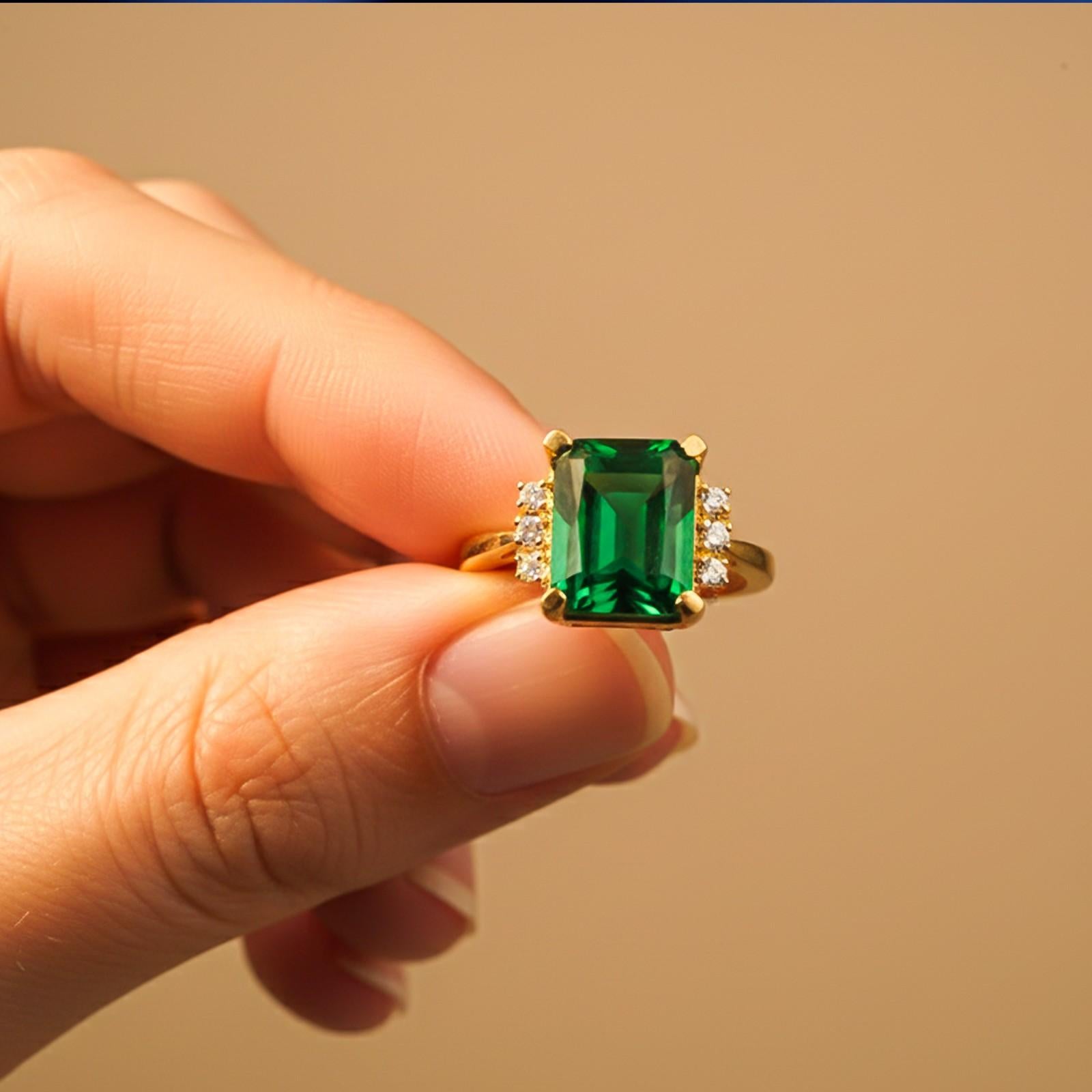 Silver Emerald Statement Ring for Women