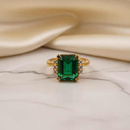 Silver Emerald Statement Ring for Women