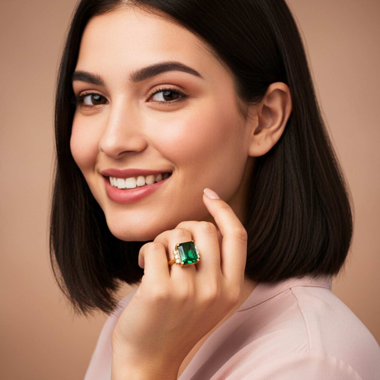 Silver Emerald Statement Ring for Women