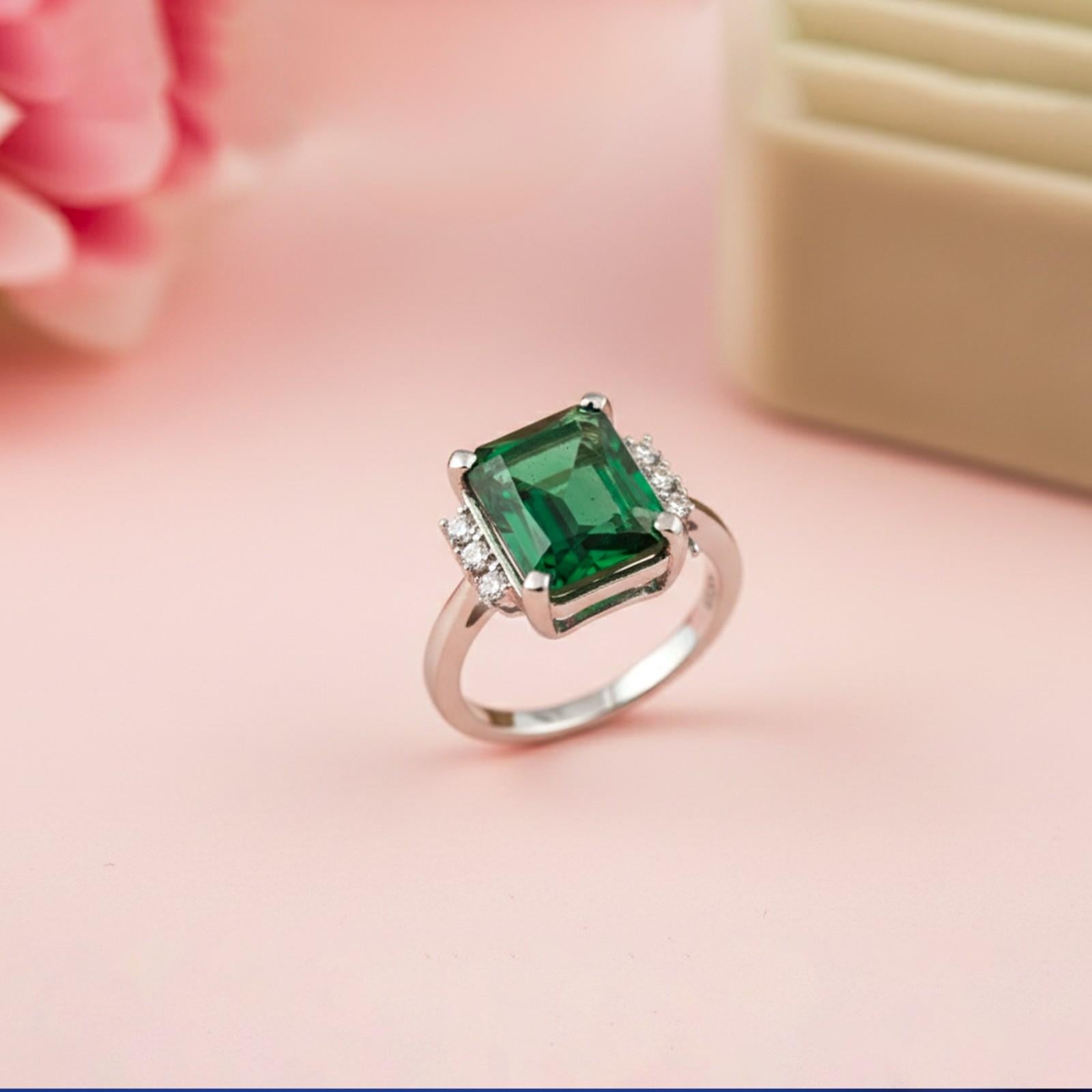 Silver Emerald Statement Ring for Women