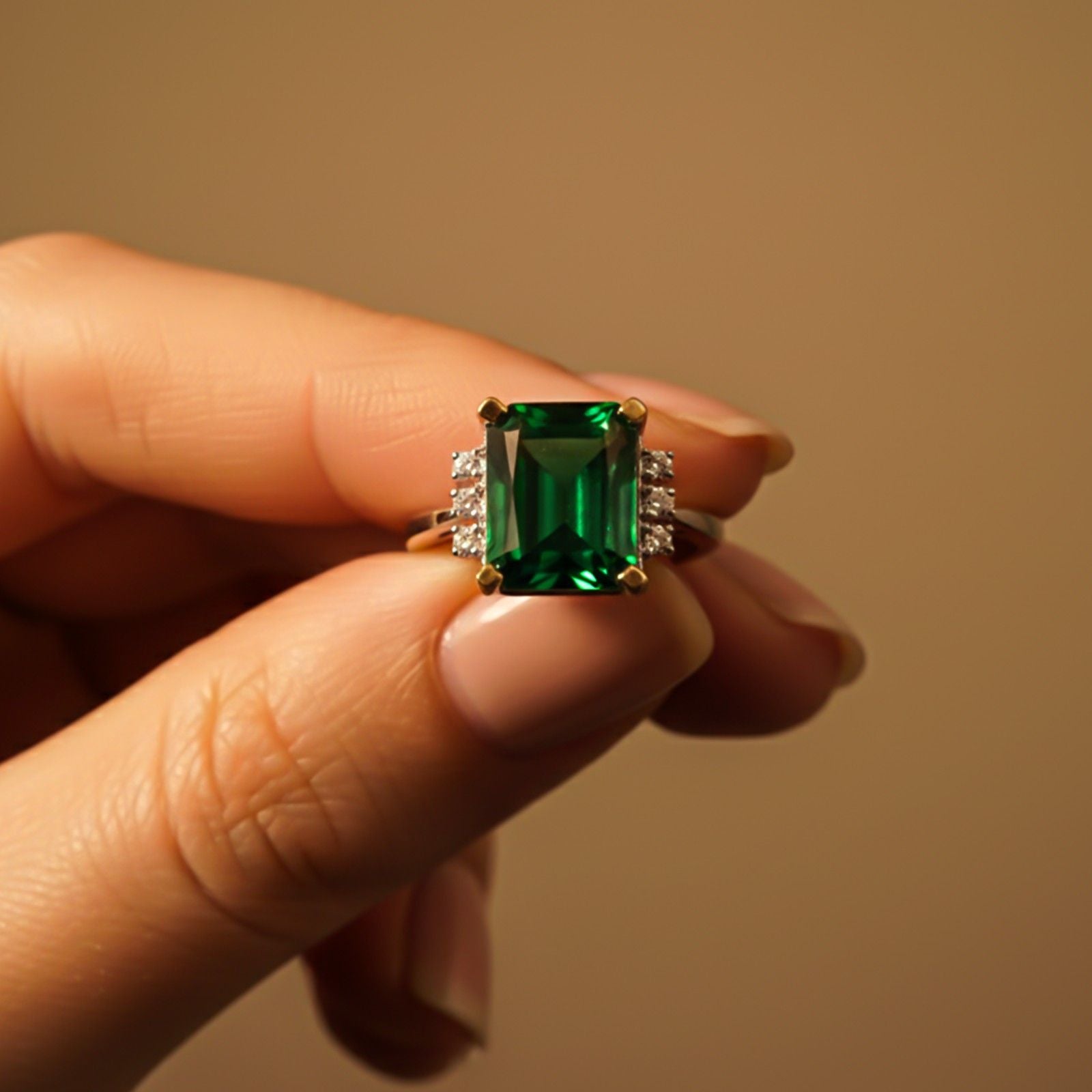 Silver Emerald Statement Ring for Women