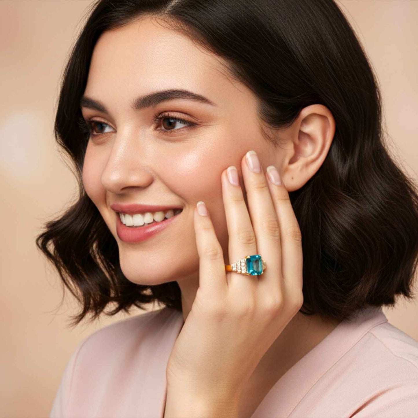 Silver Aquamarine Art Deco Statement Ring