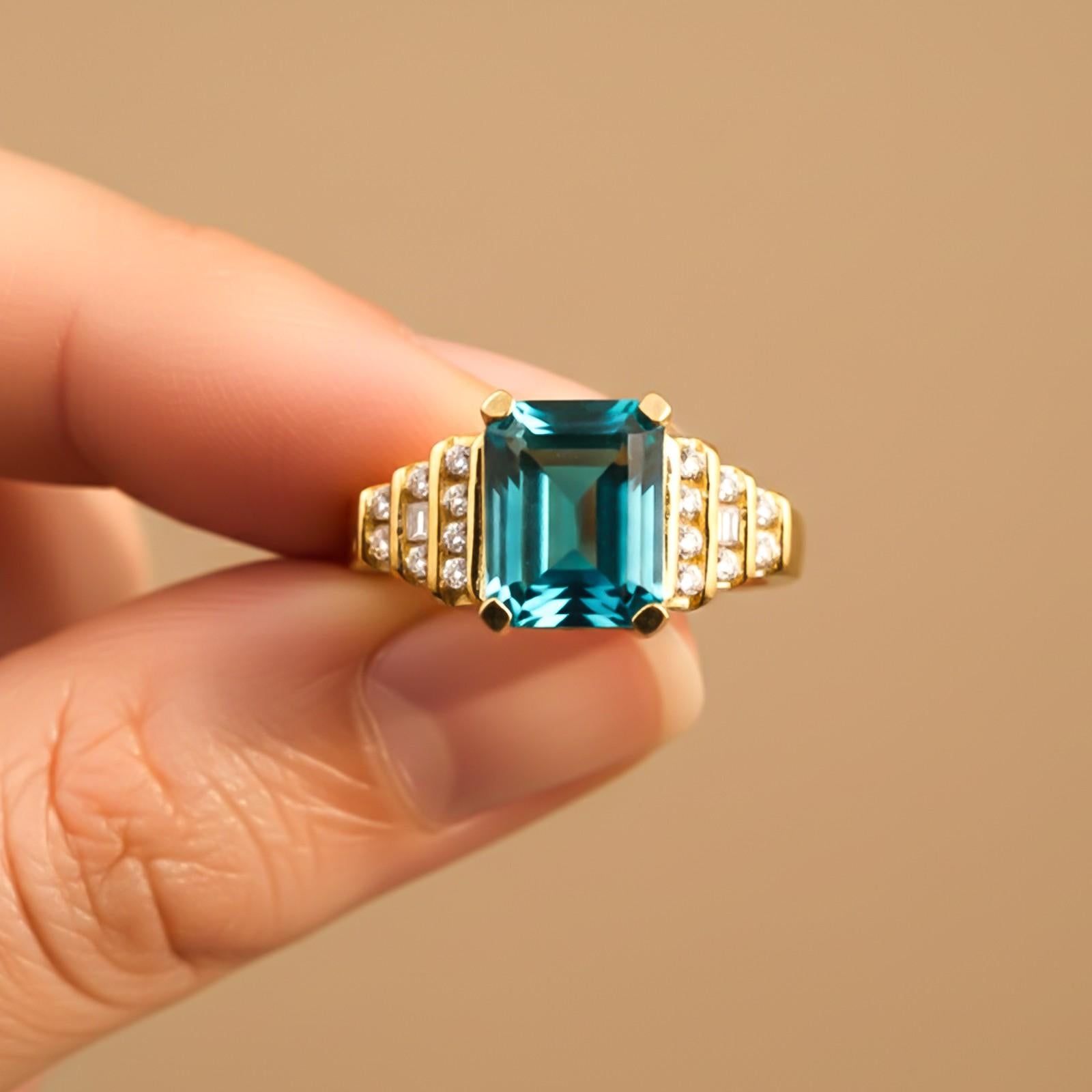 Silver Aquamarine Art Deco Statement Ring