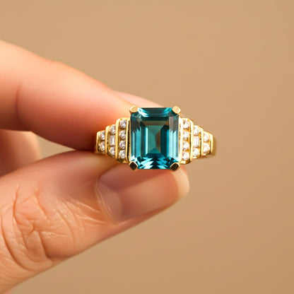 Silver Aquamarine Art Deco Statement Ring