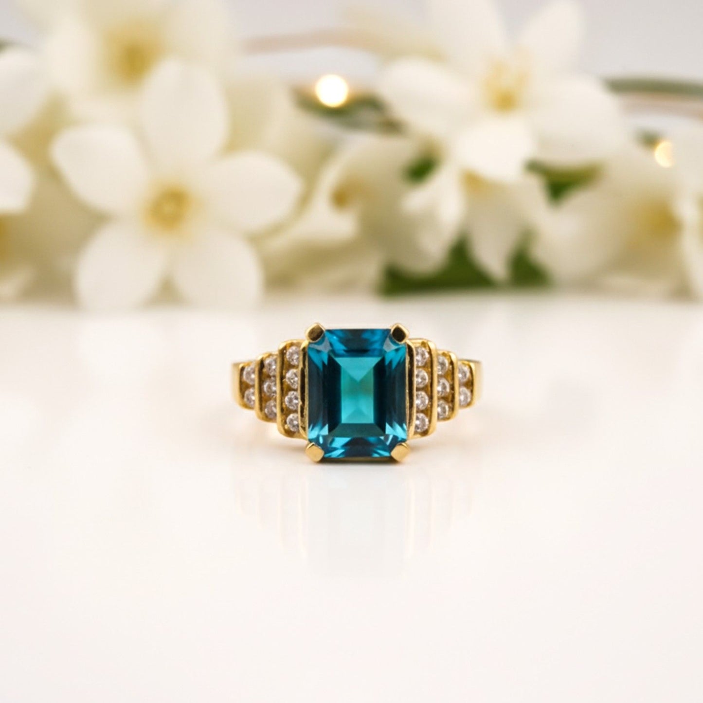 Silver Aquamarine Art Deco Statement Ring