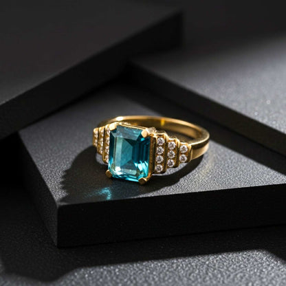 Silver Aquamarine Art Deco Statement Ring