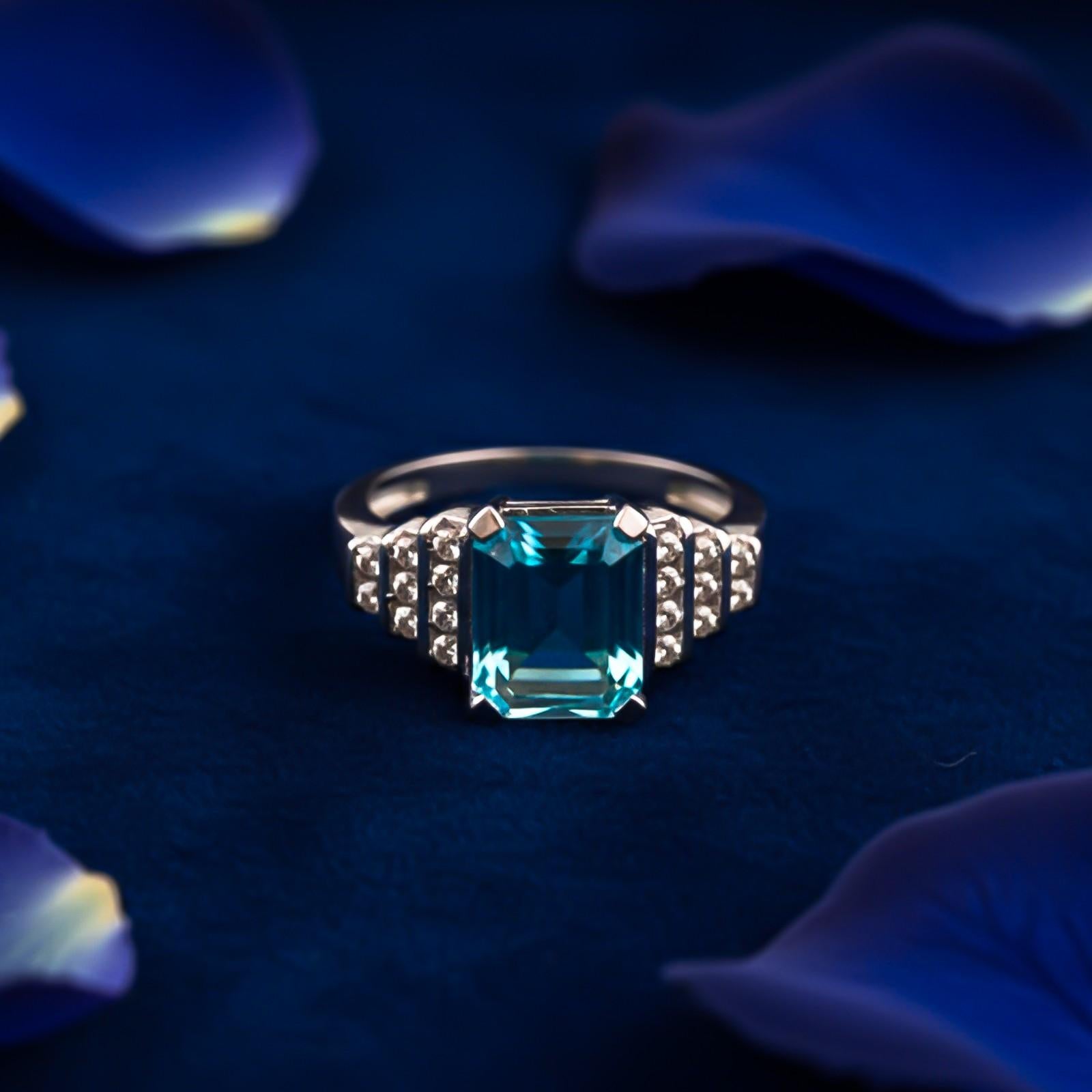 Silver Aquamarine Art Deco Statement Ring