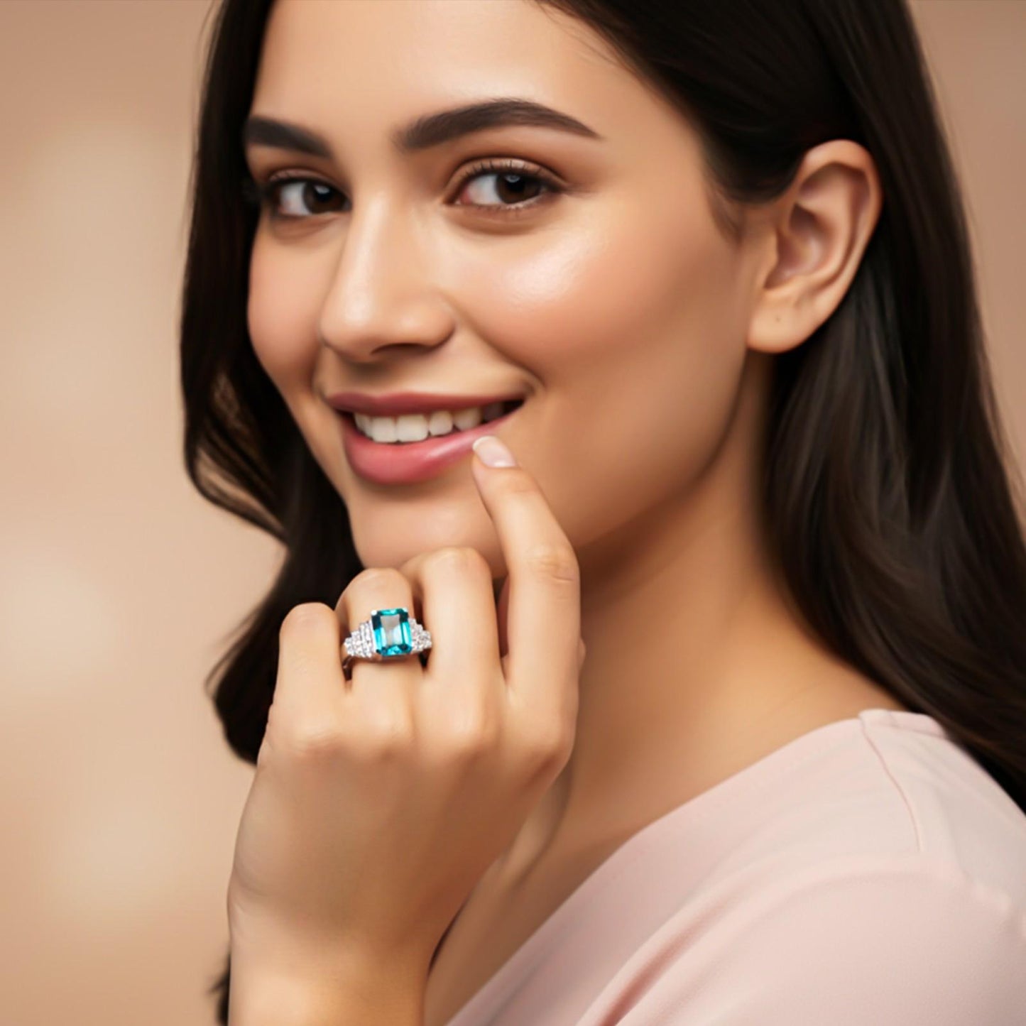 Silver Aquamarine Art Deco Statement Ring
