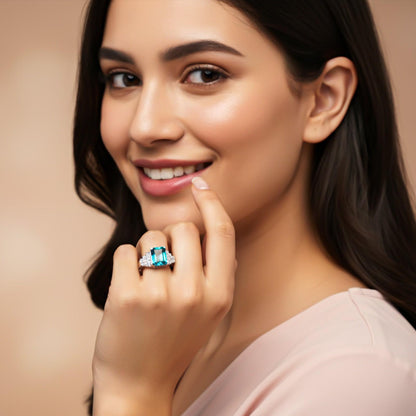 Silver Aquamarine Art Deco Statement Ring