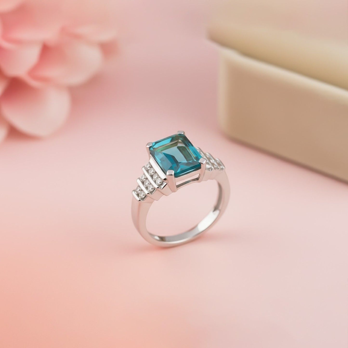 Silver Aquamarine Art Deco Statement Ring