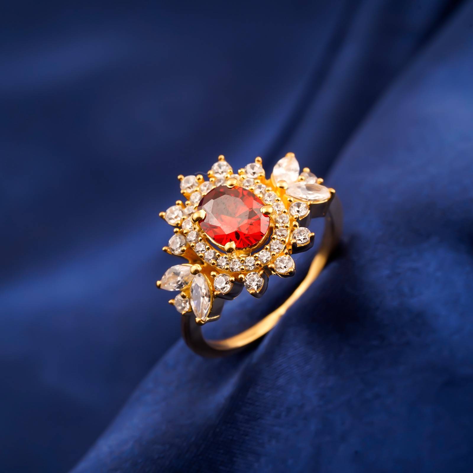 Silver Ruby Floral Halo Statement Ring