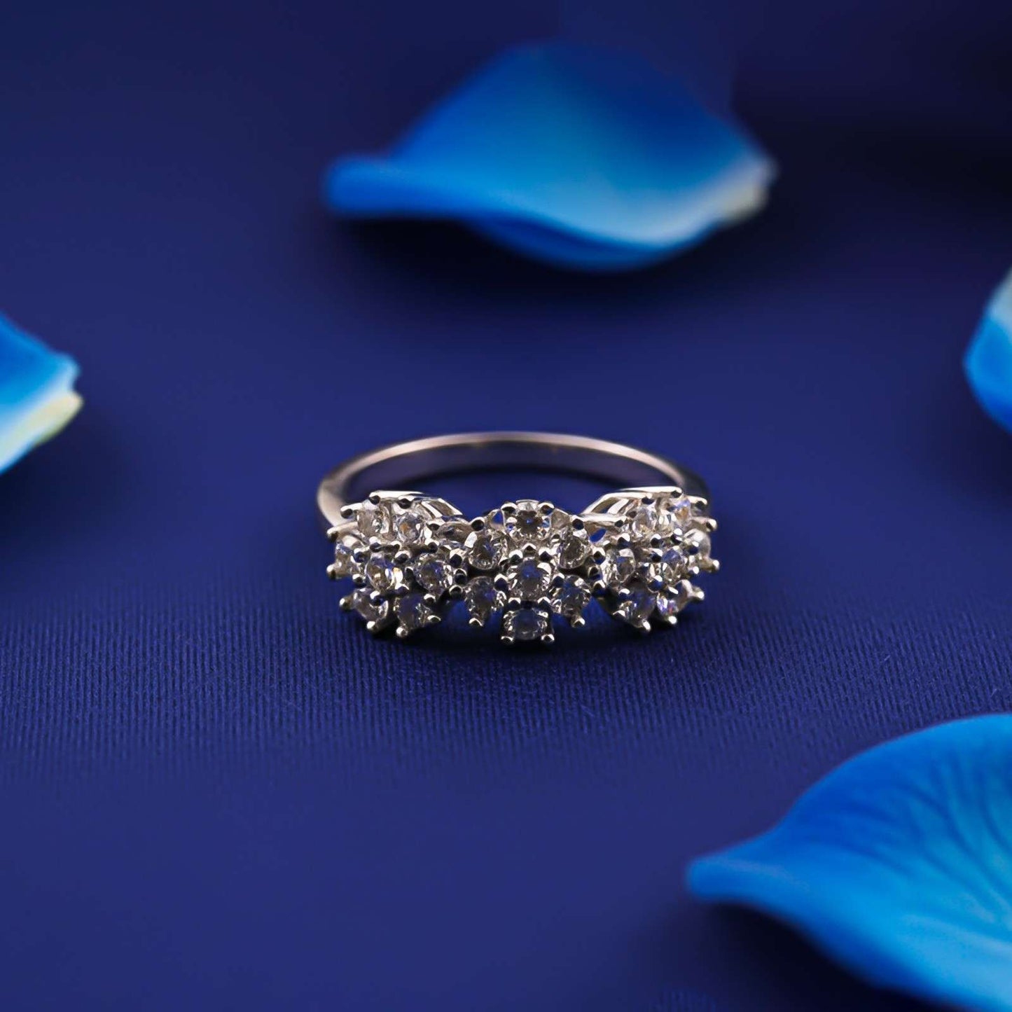 Silver Floral Cluster Statement Ring