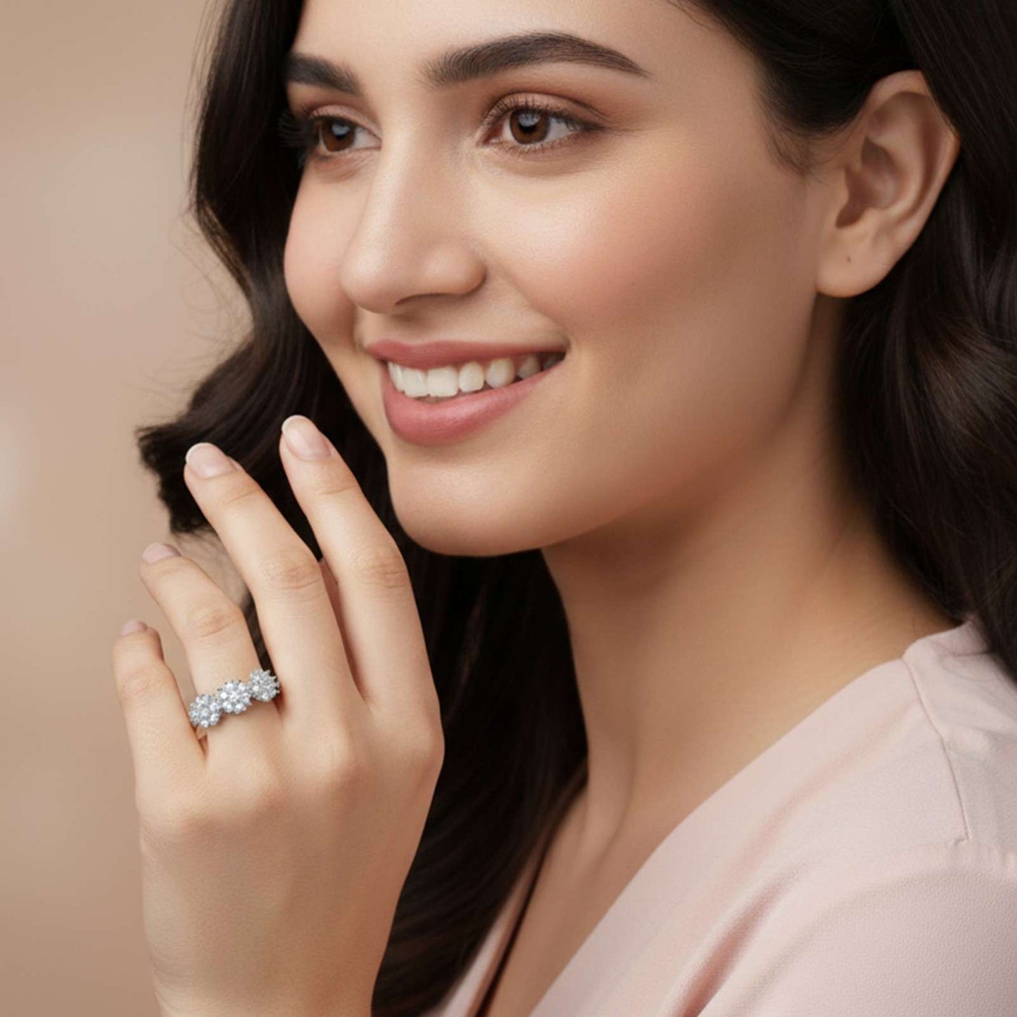 Silver Floral Cluster Statement Ring