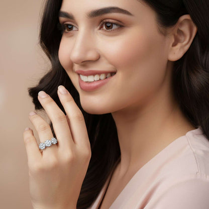 Silver Floral Cluster Statement Ring
