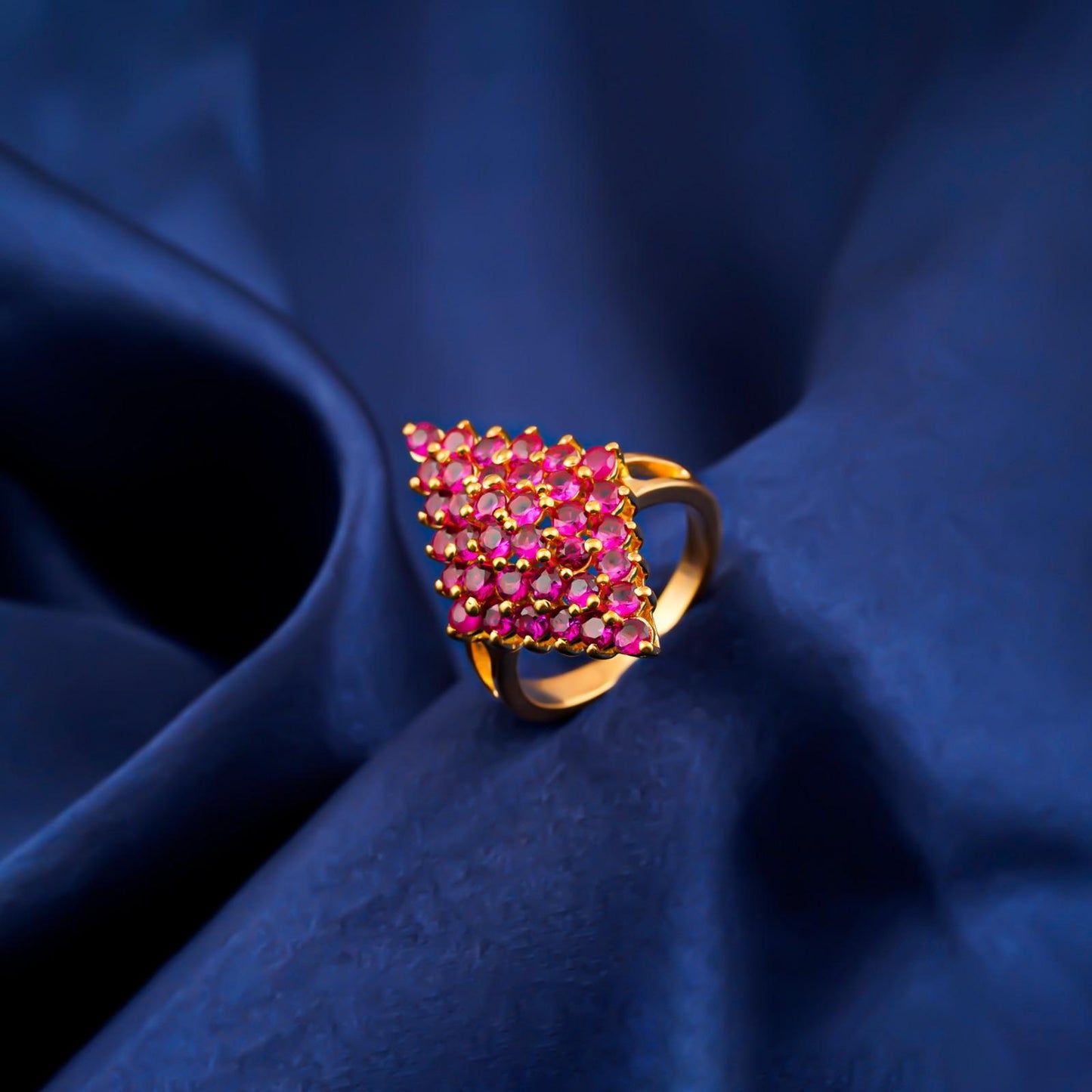 Silver Ruby Cluster Statement Ring