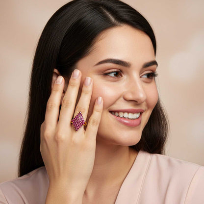 Silver Ruby Cluster Statement Ring
