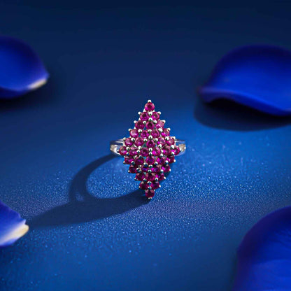 Silver Ruby Cluster Statement Ring