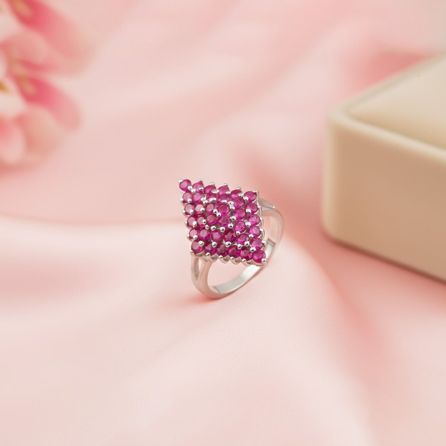 Silver Ruby Cluster Statement Ring