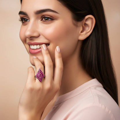 Silver Ruby Cluster Statement Ring
