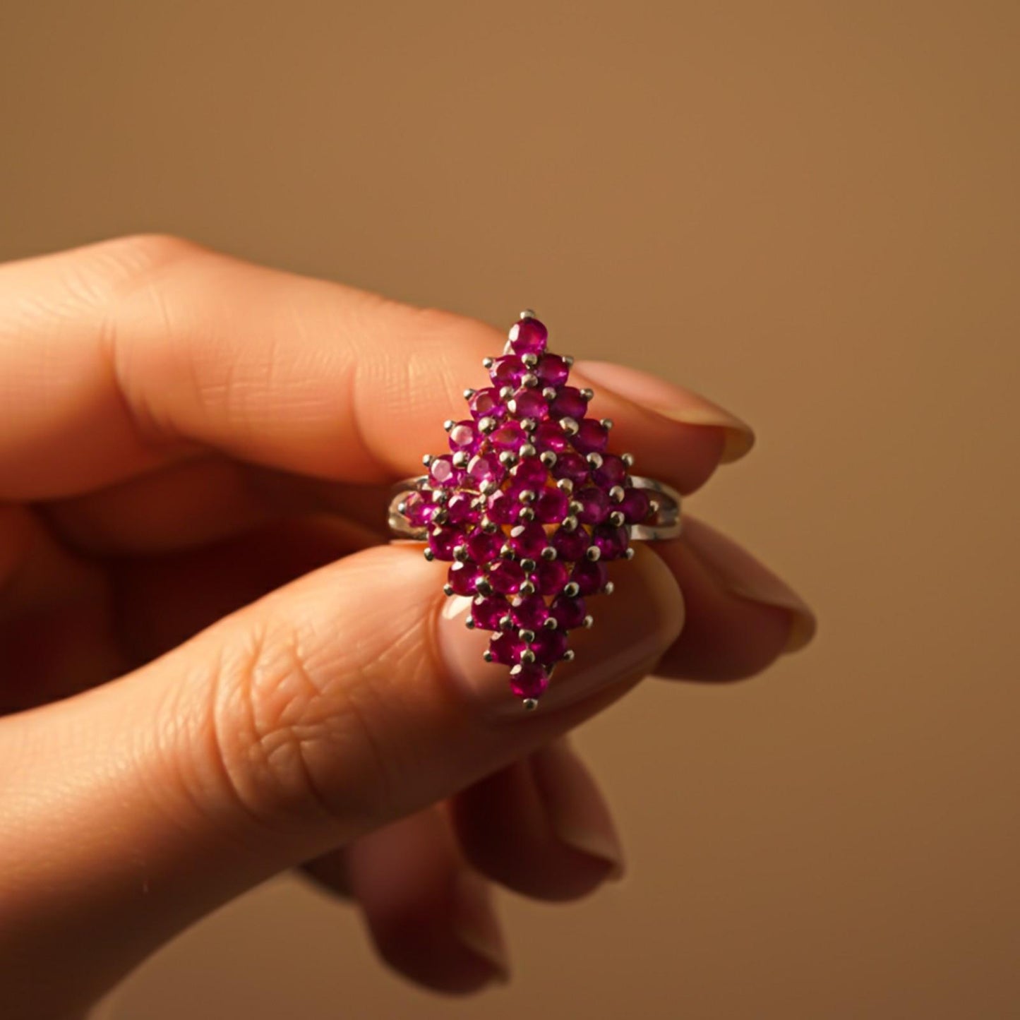 Silver Ruby Cluster Statement Ring