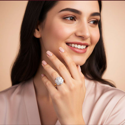 Silver Floral Cluster Statement Ring
