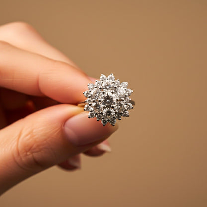 Silver Floral Cluster Statement Ring