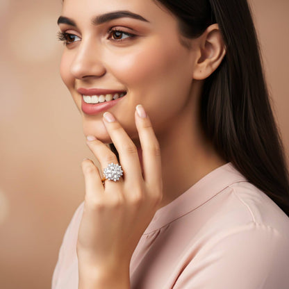 Silver Floral Cluster Statement Ring