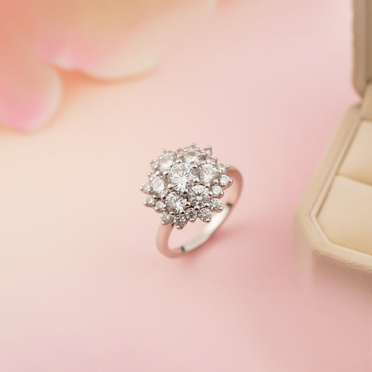 Silver Floral Cluster Statement Ring