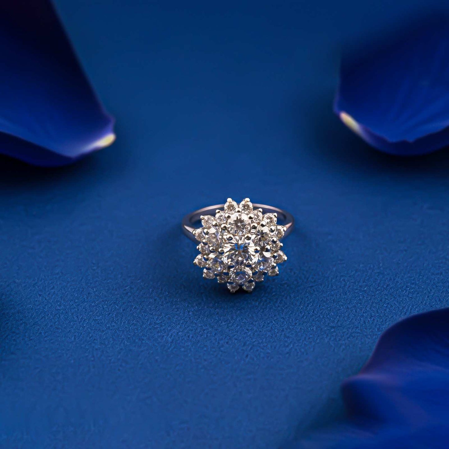 Silver Floral Cluster Statement Ring