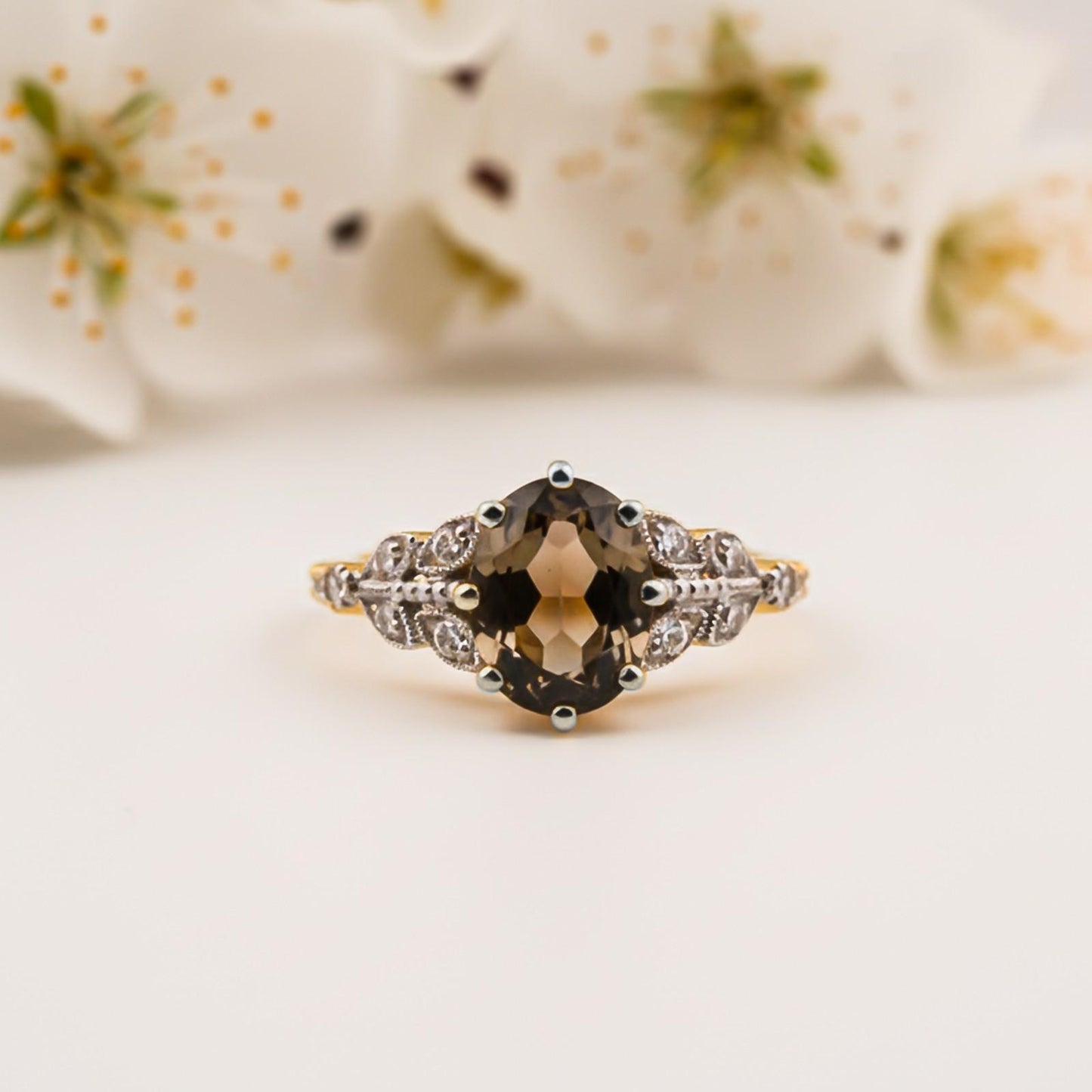 Silver Morganite Oval Halo Ring