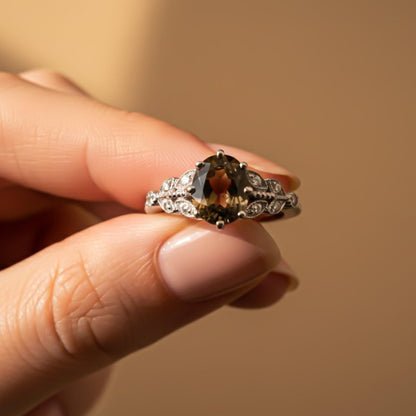Silver Morganite Oval Halo Ring