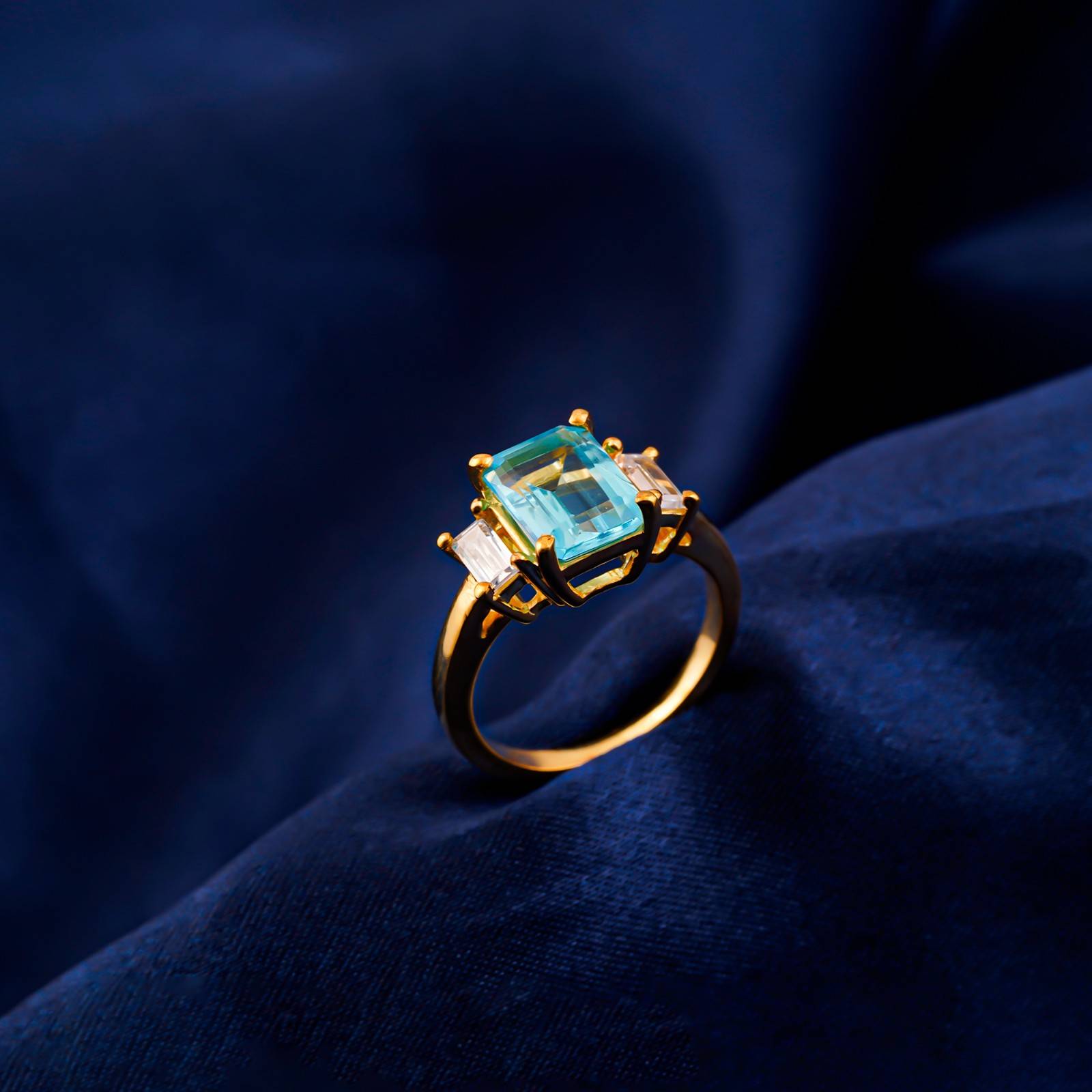 Silver Aquamarine Three-Stone Ring
