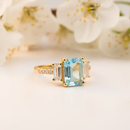 Silver Aquamarine Three-Stone Ring