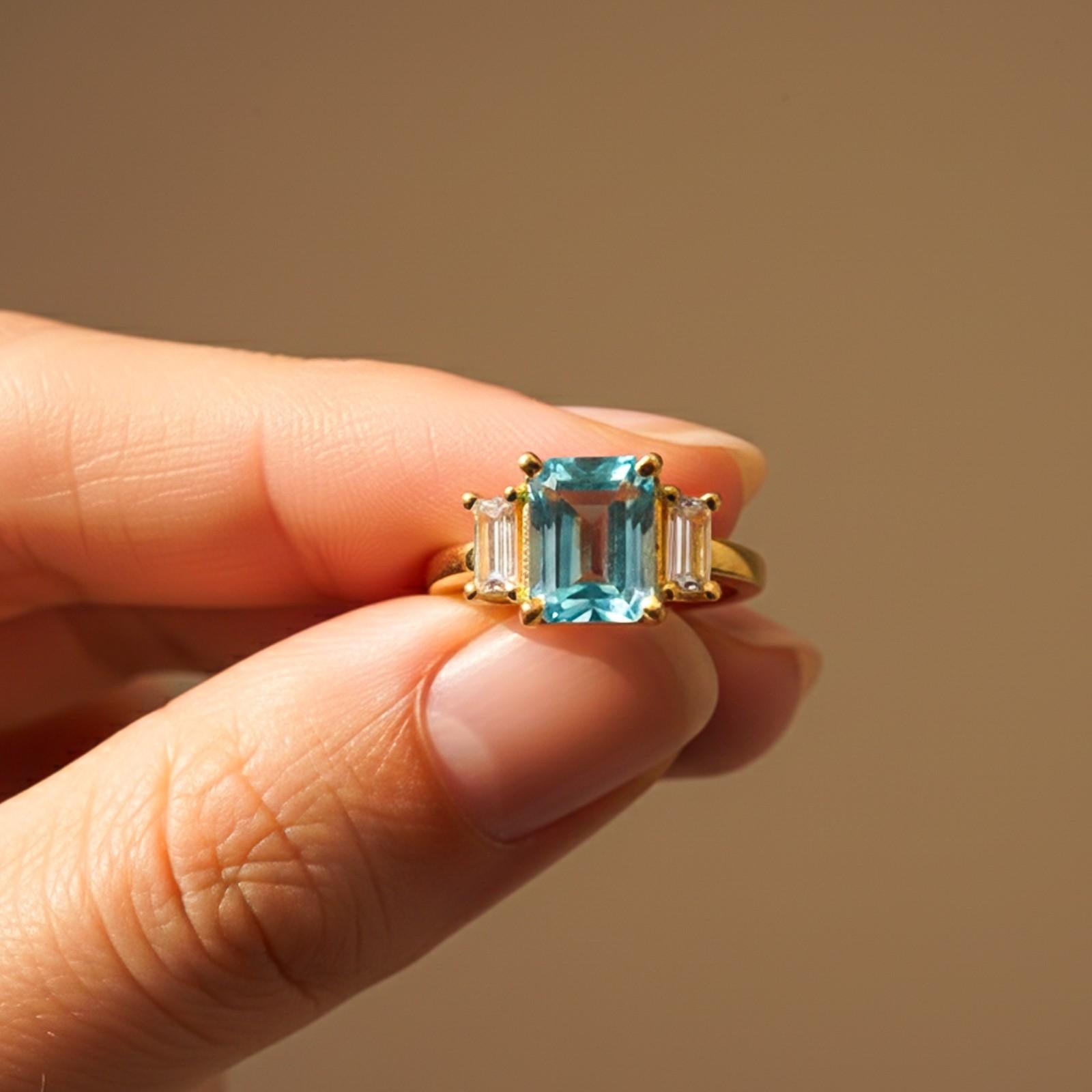 Silver Aquamarine Three-Stone Ring