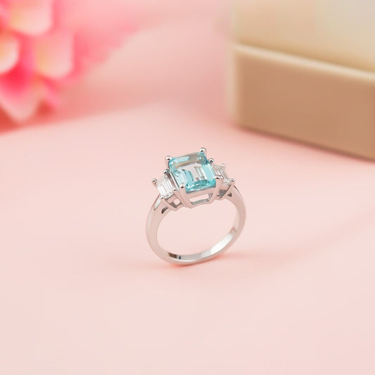Silver Aquamarine Three-Stone Ring