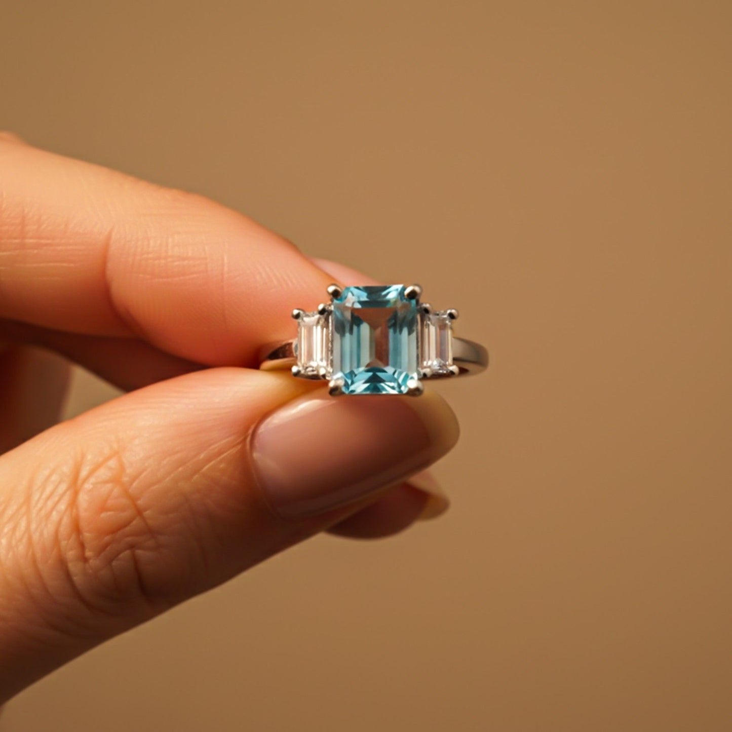 Silver Aquamarine Three-Stone Ring