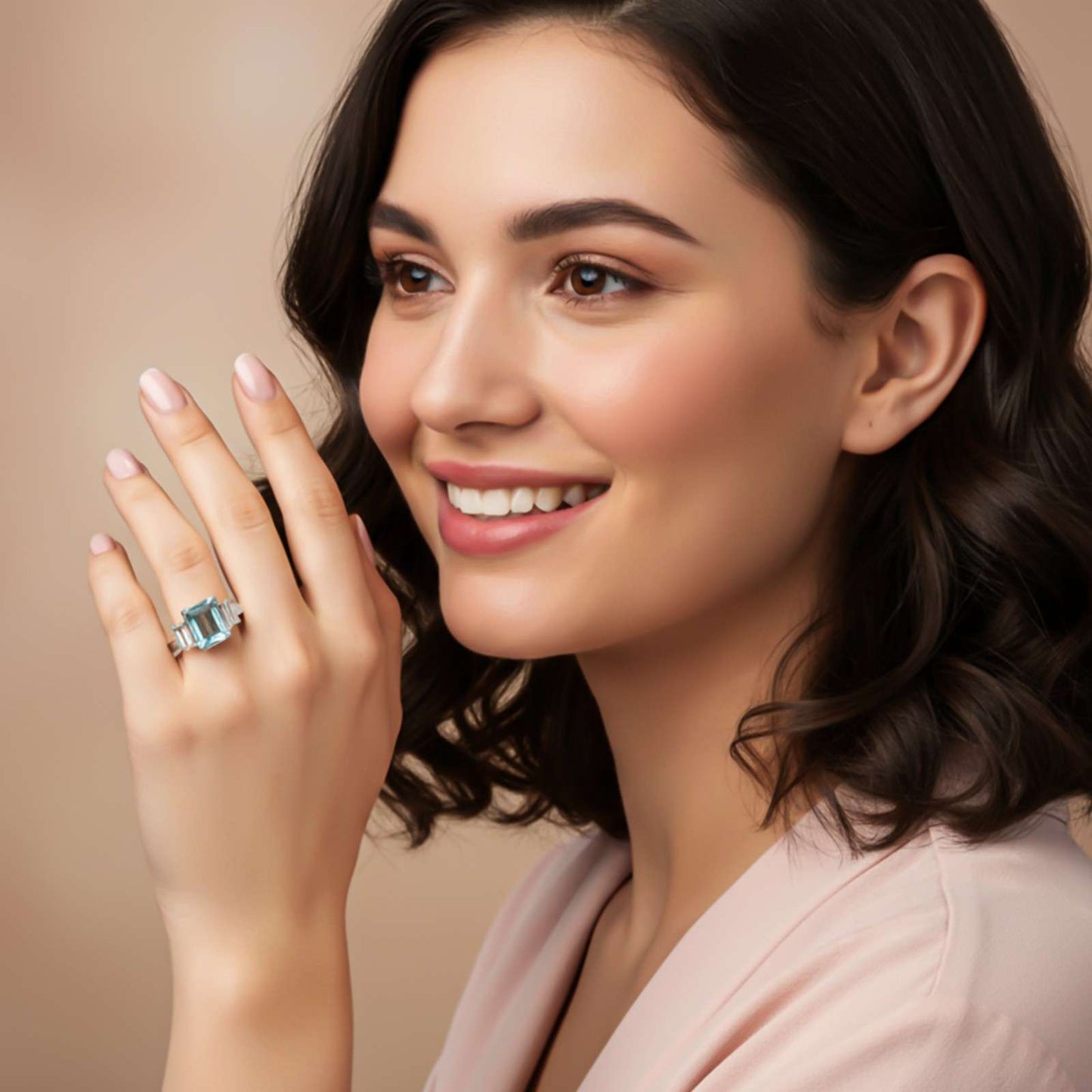 Silver Aquamarine Three-Stone Ring