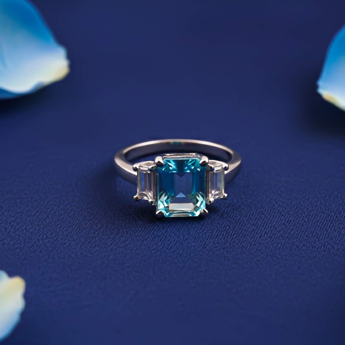 Silver Aquamarine Three-Stone Ring