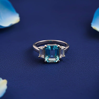 Silver Aquamarine Three-Stone Ring