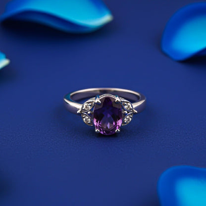 Silver Amethyst Oval Vintage Ring