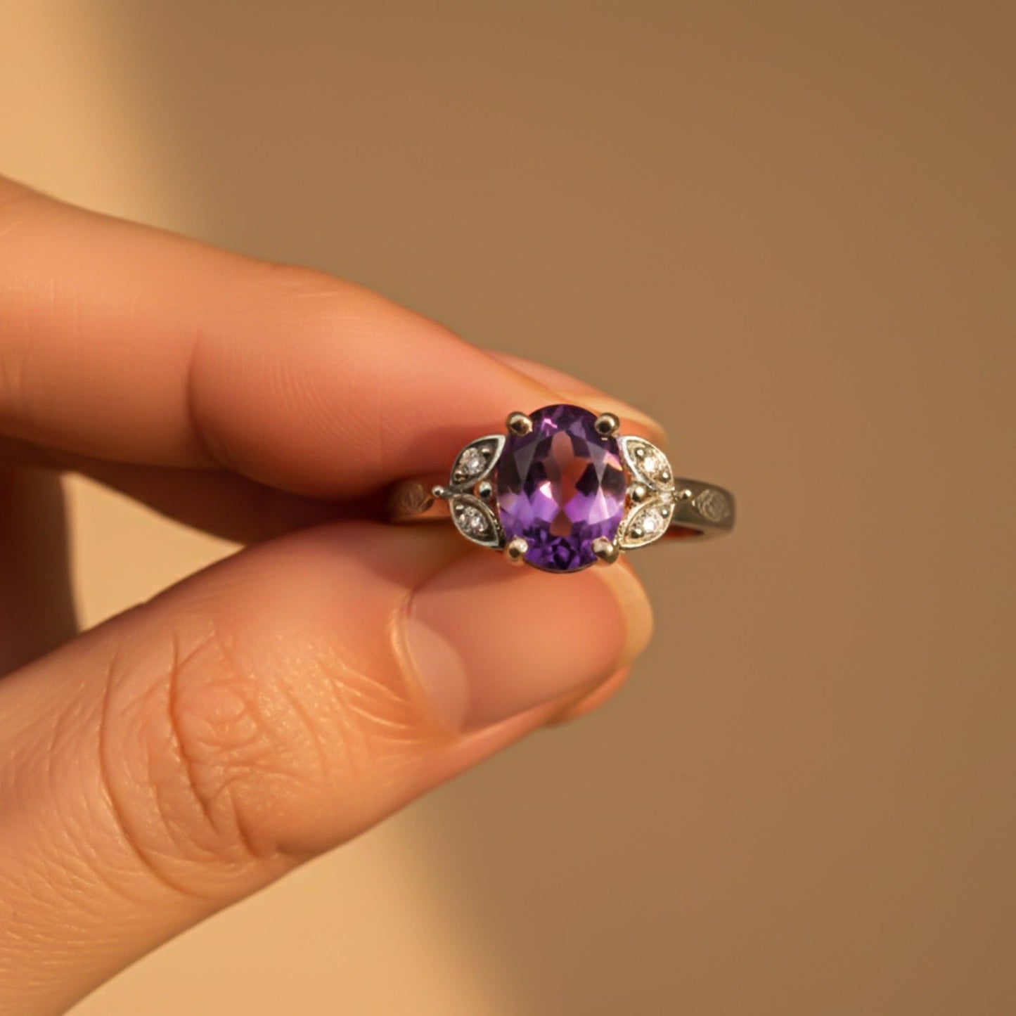 Silver Amethyst Oval Vintage Ring