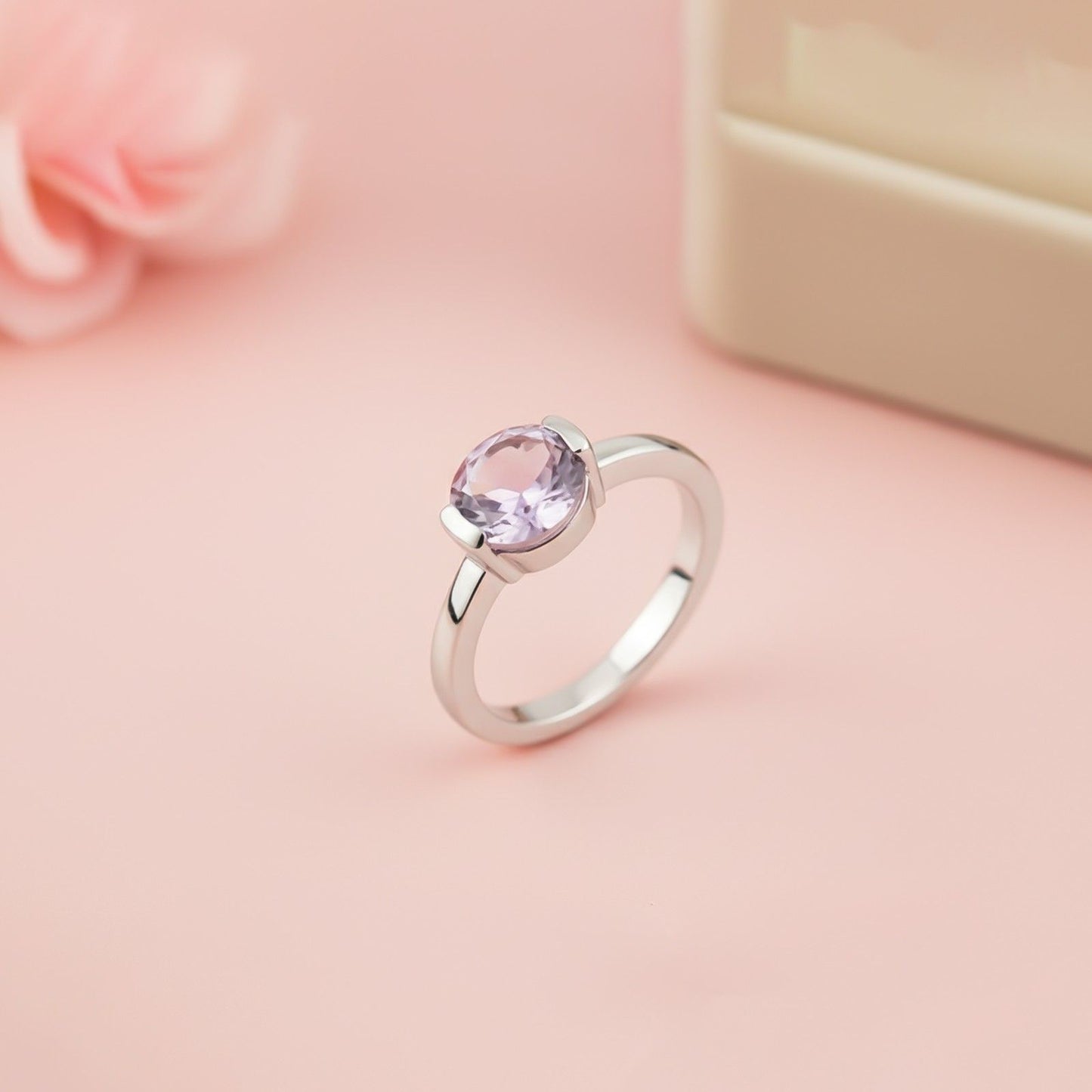 Silver Amethyst Solitaire Ring