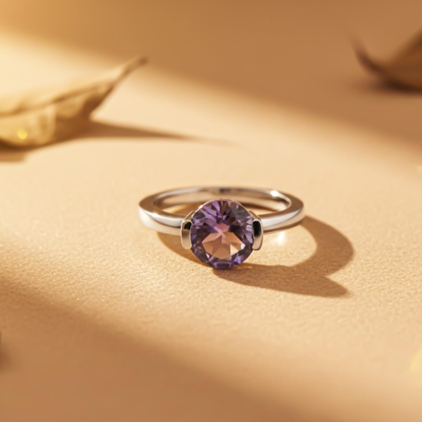 Silver Amethyst Solitaire Ring