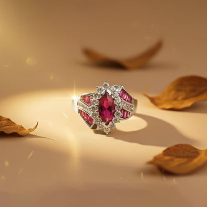 Silver Marquise Halo Cocktail Ring