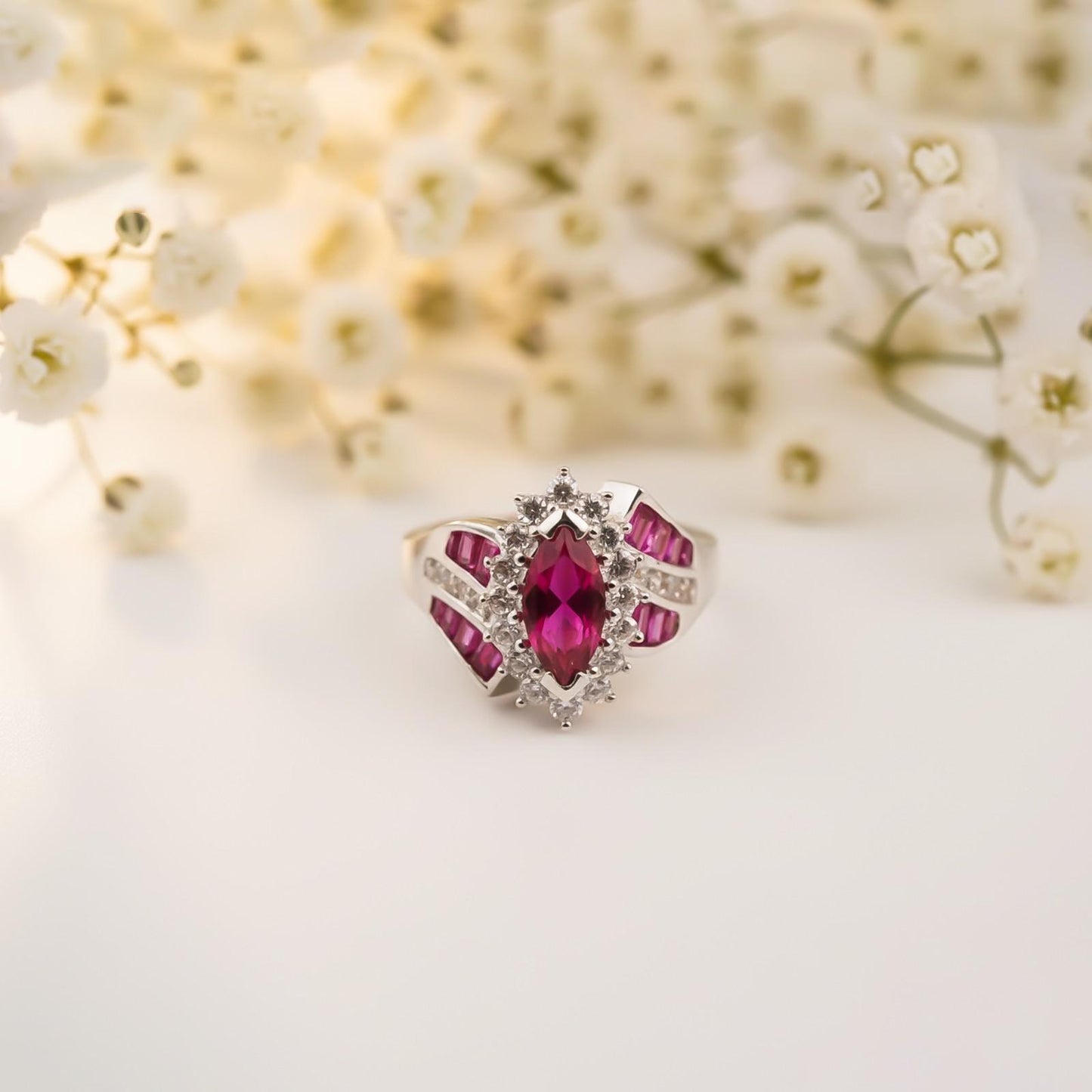 Silver Marquise Halo Cocktail Ring
