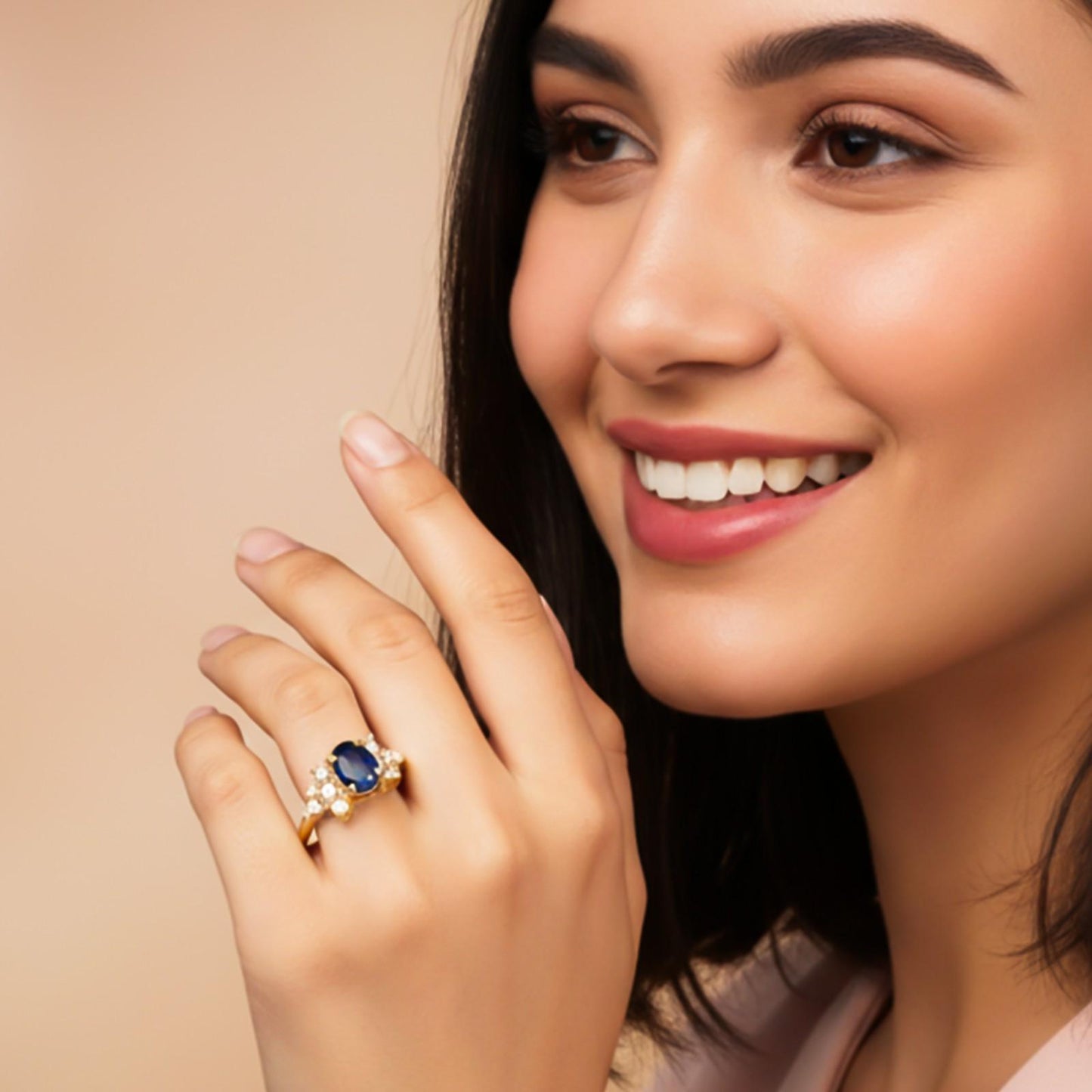 Silver Sapphire Oval Cluster Ring